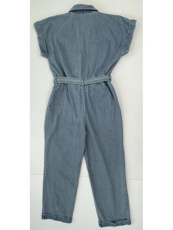 NWT Express X LADYGANG Women’s Blue Denim Zip Front Belted Jumpsuit Size 8 - Picture 3 of 10